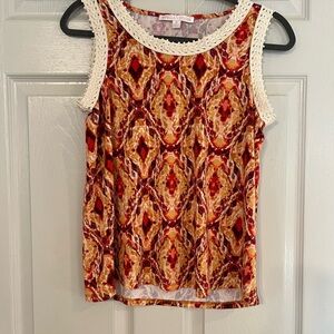 Stella and Ginger Red and Cream Patterned Crochet Tank Top Medium